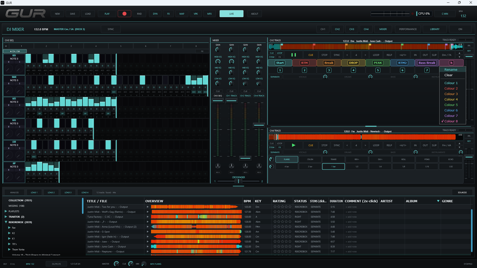 GUR DJ mixer with the built-in collection and playlists